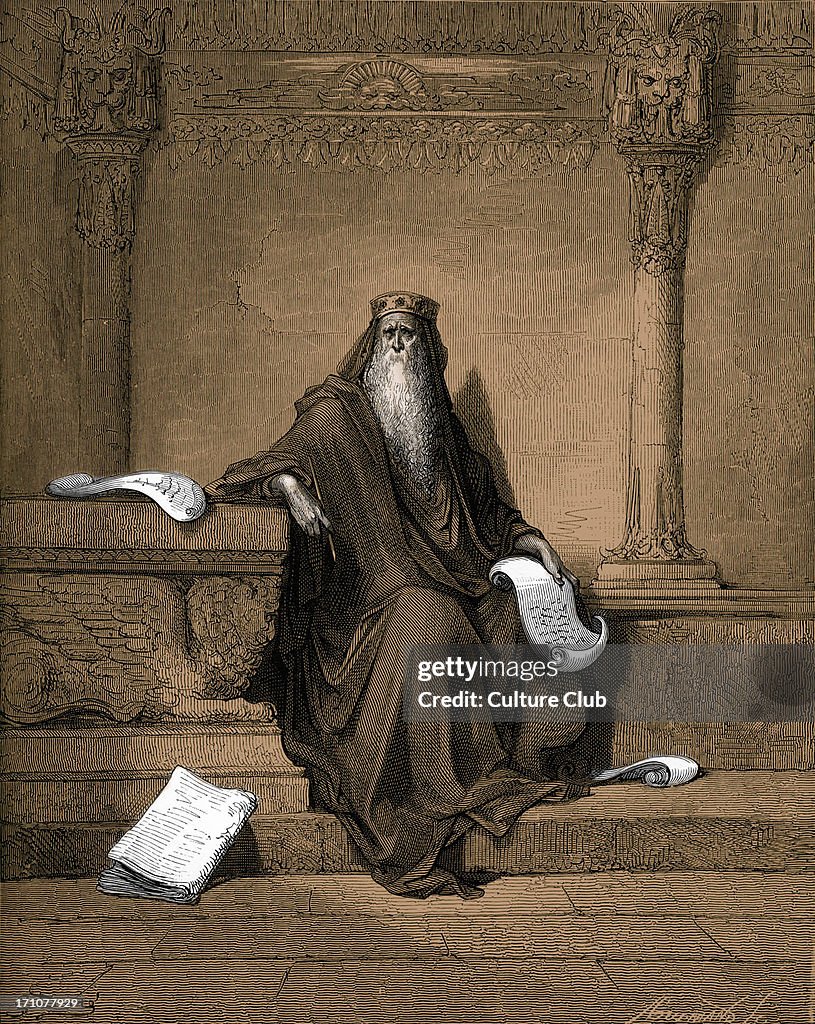 King Solomon. Writing Proverbs. Engraving by Gustave Doré . Proverbs ...
