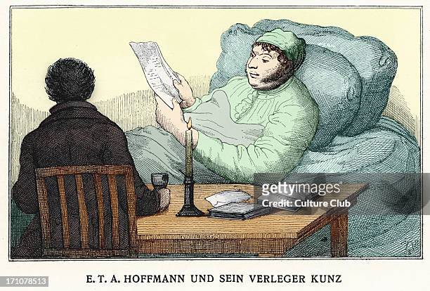 Hoffmann with his publisher Kunz. German Romantic author of fantasy and horror, 24 January 1776 - 25 June 1822. Colourised version.
