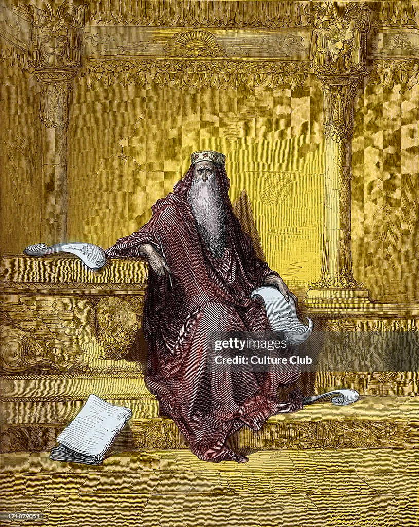 King Solomon. Writing Proverbs. Engraving by Gustave Doré . Proverbs ...