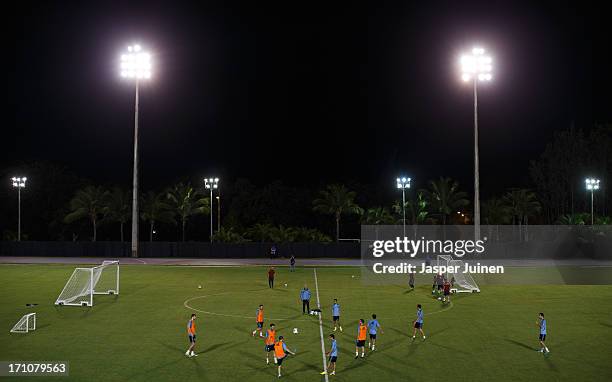 Spain players excercise during a training session, ahead of their FIFA Confederations Cup Brazil 2013 game against Nigeria, on June 21, 2013 in...