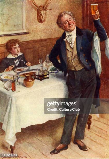 'David Copperfield' by Charles Dickens. Caption reads: David Copperfield and the waiter. Originally published in 1850. CD: English novelist, 7...