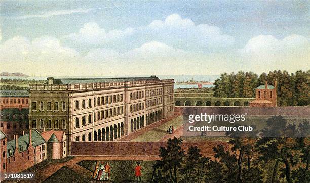 Trinity College, Dublin - coloured engraving of the college library by Robert Sayer, c. 1760. RS: 1724/5