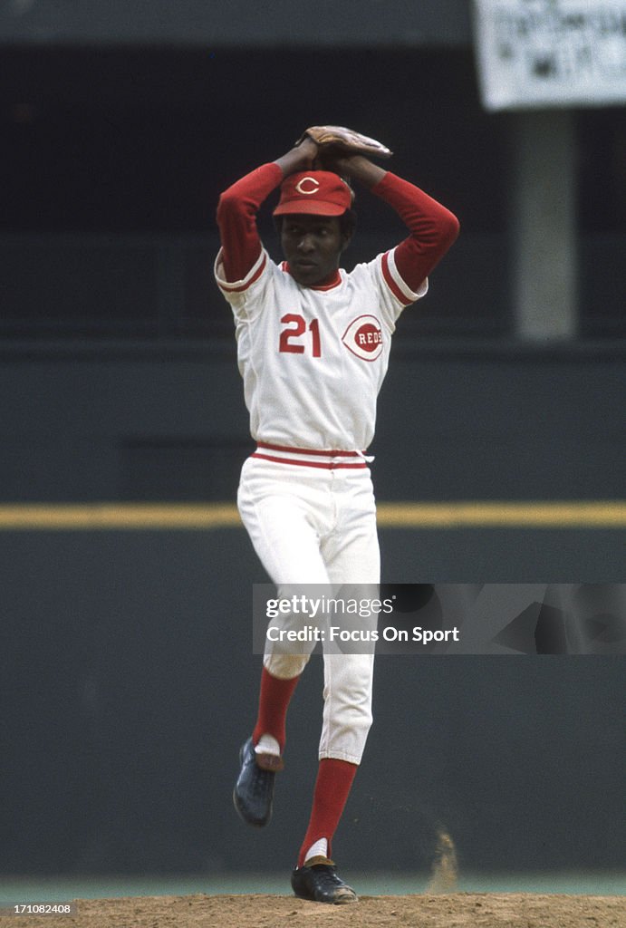Tom Hall Reds Tom Hall of the Cincinnati Reds pitches against the Oakland Athletics ...