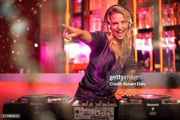 portrait of female dj - dj stockfoto's en -beelden