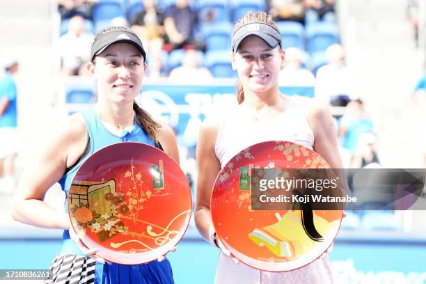 Veronika Kudermetova pose with the trophy after defeating Jessica Pegula of the United States their singles final match on day seven of the Toray Pan...
