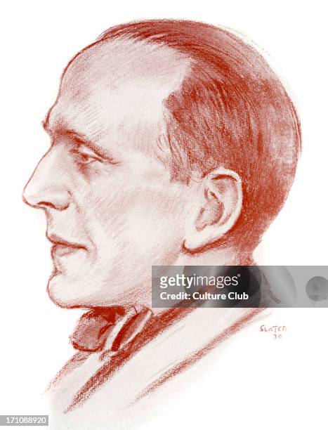 Milne, English author, playwright and creator of 'Winnie-the-Pooh': 18 January 1882  31 January 1956. Drawing by Frank E. Slater made in 1930.