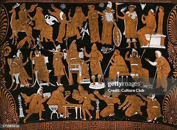 The war council of Darius, presented on a Greek red figure vase. Darius King of Persia 549 BCE - 486 BCE.