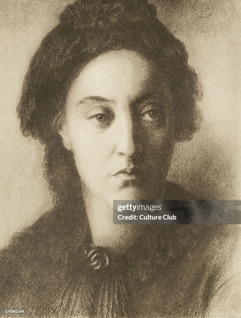 Christina Georgina Rossetti 1877 - portrait - from drawing by her brother Dante Gabriel Rossetti . English poet