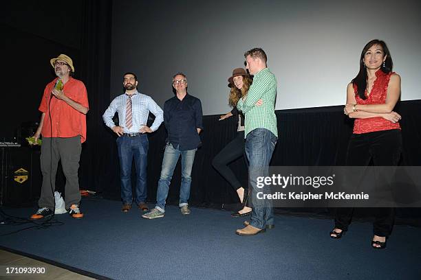 Dan Mirvish, Michael David Lynch, Hans Ritter, Tracey Moultron, Barry Hennessy and Judy Kim answer audience questions at the Los Angeles premiere of...