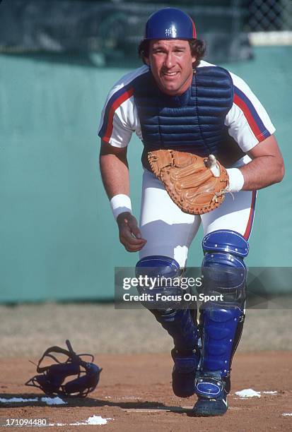 Gary Carter of the Montreal Expos poses for this photograph before the start of a Major League Baseball spring training game at West Palm Beach...