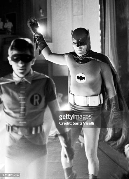 Batman played by Adam West and Robin played by Burt Ward filming on May 10,1966 in New York, New York.