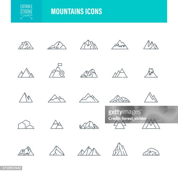 illustrations, cliparts, dessins animés et icônes de icônes de montagnes trait modifiable - high up