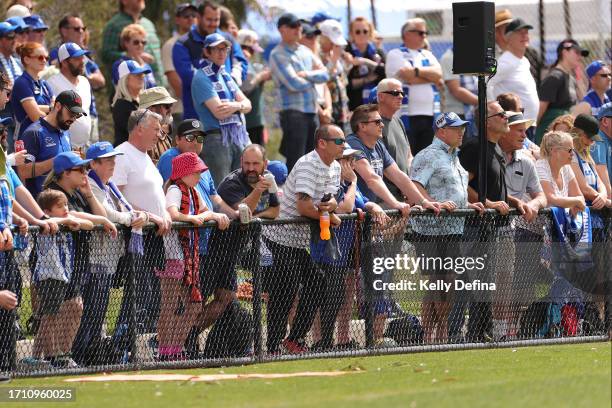 Fans watch on during the round five AFLW match between North Melbourne Tasmania Kangaroos and Greater Western Sydney Giants at Arden Street Ground,...