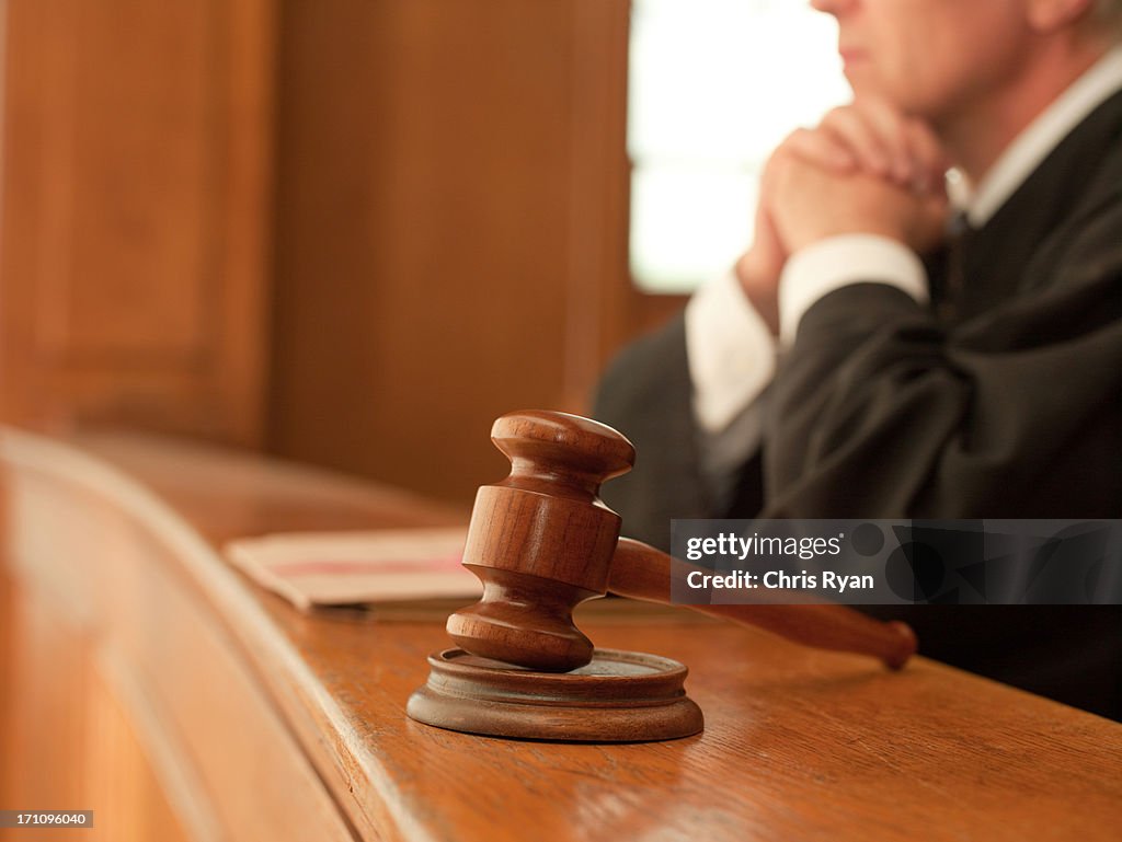 Judge and gavel in courtroom