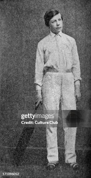 Sir Arthur Conan Doyle, age 14. Portrait as a boy, with cricket bat. Scottish author and creator of Sherlock Holmes, Scottish author and crime writer...