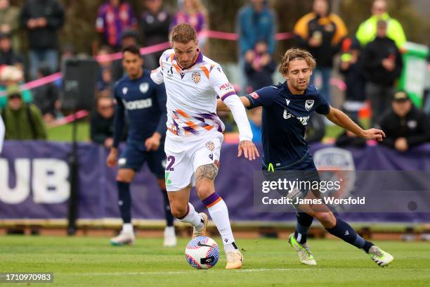 Adam Taggart of the Glory runs towards the goal during the A-League Mens pre-season match between Perth Glory and Melbourne Victory at Bunbury Park...