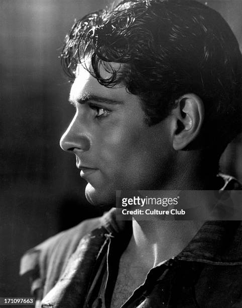 Laurence Olivier - portrait as Heathcliff in film of 'Wuthering Heights' book originally written by Emily Bronte- film made in 1939 - British actor...