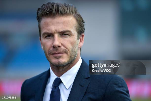 David Beckham arrives at Yellow Dragon Sports Center prior to the Chinese Super League between Hangzhou Greentown and Beijing Guoan on June 22, 2013...
