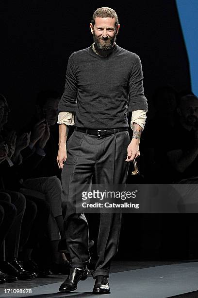 Fashion designer Stefano Pilati walks the runway at the Ermenegildo Zegna Spring Summer 2014 fashion show during Milan Menswear Fashion Week on June...