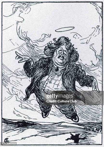 Gilbert Keith Chesterton - caricature of the English writer by G. Kohen. From Bookman 1912. 29 May 1874 - 14 June 1936.