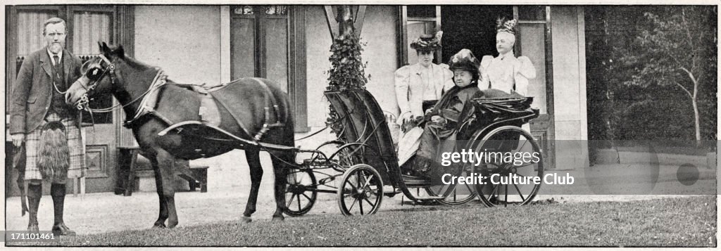 Queen Victoria - photograph of the Queen of the United Kingdom at Balmoral Castle in a horse drawn carriage with Princess Christina of Schleswig-Holstein and Princess Frederica of Hanover.