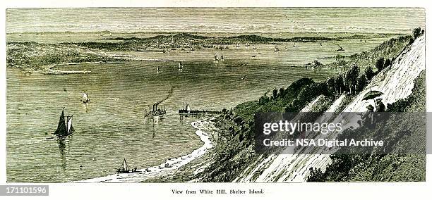 view from white hill, shelter island, new york - suffolk county massachusetts stock illustrations