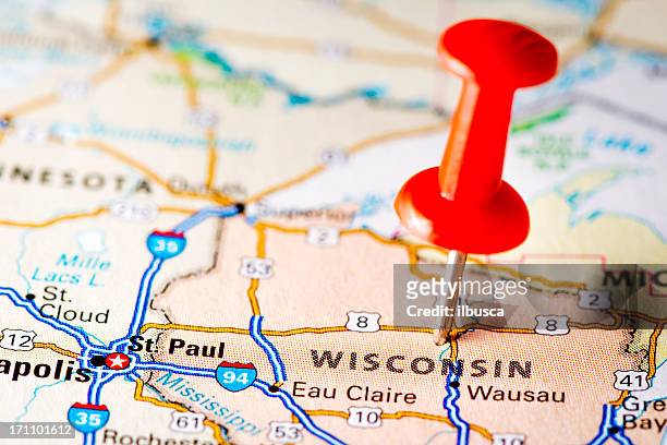 usa states on map: wisconsin - wisconsin stock pictures, royalty-free photos & images