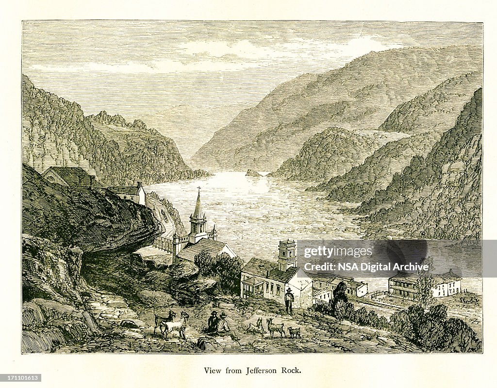 View from Jefferson Rock, West Virginia, wood engraving (1872)