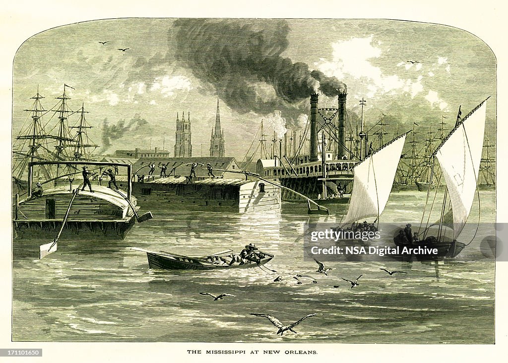 O Rio Mississipi em New Orleans, EUA/histórico de ilustrações