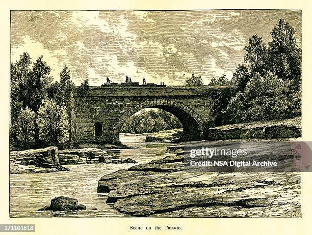 passaic river, new jersey | historic american illustrations - passaic new jersey stock illustrations