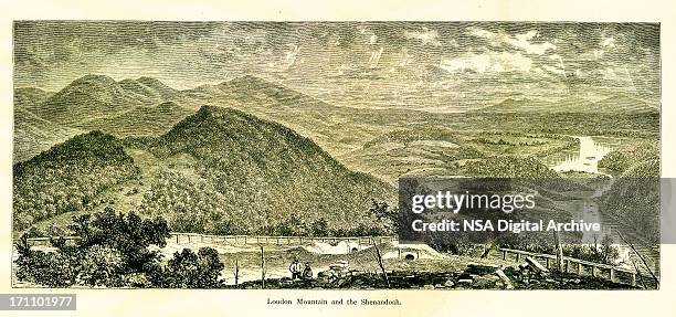 stockillustraties, clipart, cartoons en iconen met loudoun mountain and the shenandoah river, west virginia - west virginia v maryland