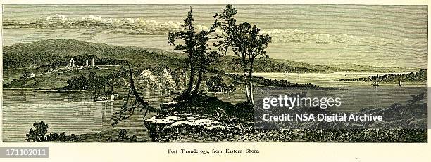 fort ticonderoga, new york - essex stock illustrations