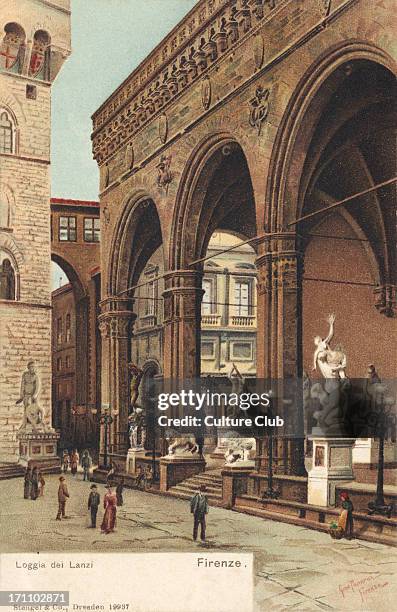 Florence - Loggia dei Lanzi, a building on a corner of the Piazza della Signoria. Town square.