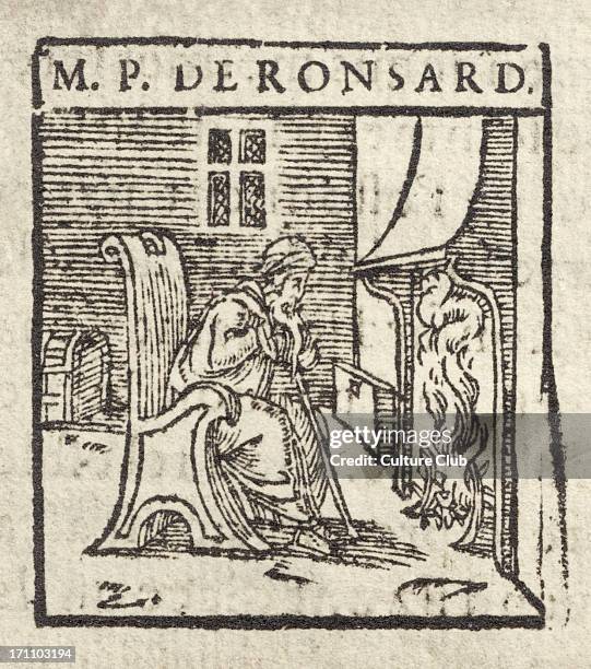 Pierre de Ronsard. Caricature engraving. French poet, named poet royal for Henri / Henry II September 1524 - December 1585
