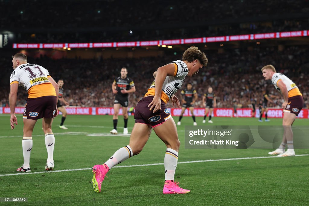 Reece Walsh of the Broncos reacts during the 2023 NRL Grand Final Reece Walsh of the Broncos reacts during the 2023 NRL Grand Final