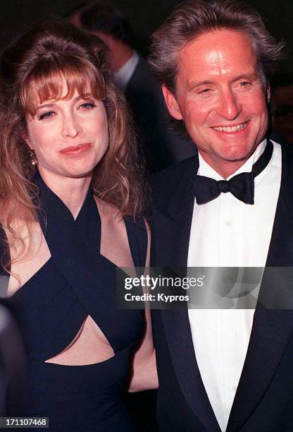 American actor Michael Douglas with his wife Diandra at the American Cinematheque's Eighth Annual Moving Picture Ball, USA, 29th September 1993.