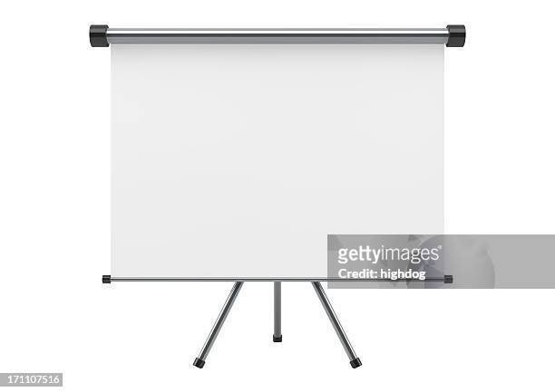 blank portable projection scree isolated on white  - projection screen stock pictures, royalty-free photos & images