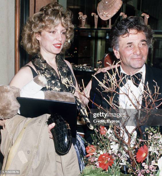 American actor Peter Falk with his wife, actress Shera Danese, circa 1985.