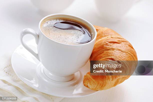 croissant and coffee - crescent stock pictures, royalty-free photos & images