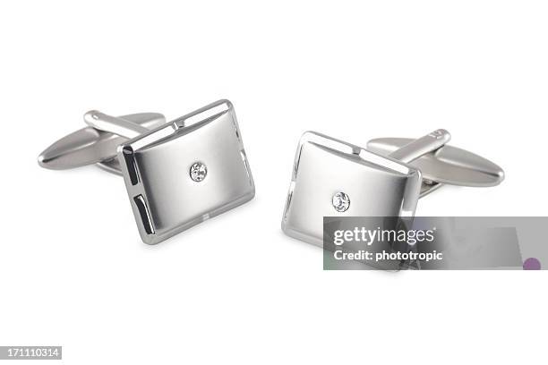 silver cufflinks with crystal inset - cuff link stock pictures, royalty-free photos & images