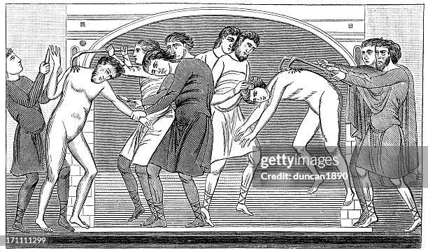 st. savin and saint cyprian - harassment stock illustrations