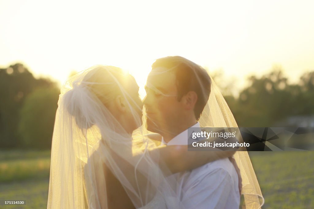 Bride and Groom at Sunset