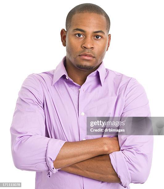 serious young man with arms crossed - real businessman isolated no smile stock pictures, royalty-free photos & images