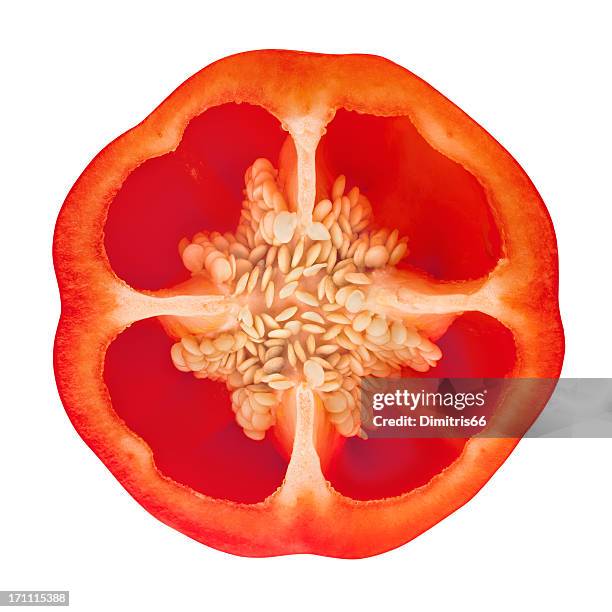 red bell pepper portion on white - peppar stock pictures, royalty-free photos & images