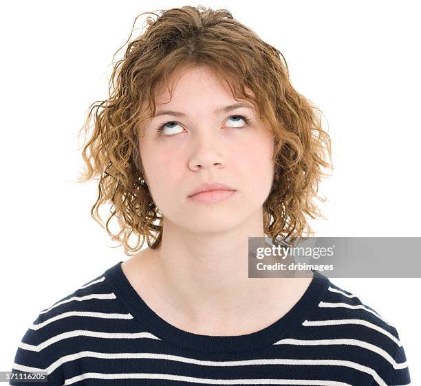 gelangweilt junge frau augen verdrehen - augen verdrehen stock-fotos und bilder