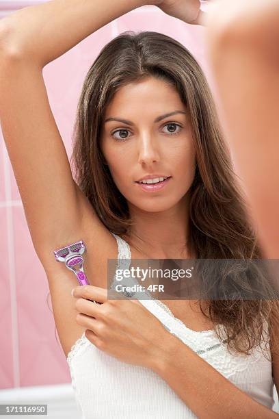 daily body care, beautiful woman shaving (xxxl) - hairy body woman stock pictures, royalty-free photos & images