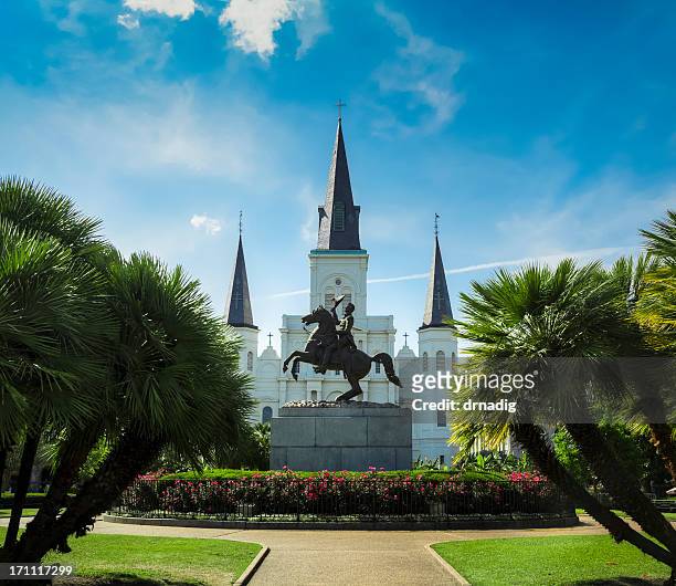 new orleans jackson square and saint louis cathedral - new orleans stock pictures, royalty-free photos & images