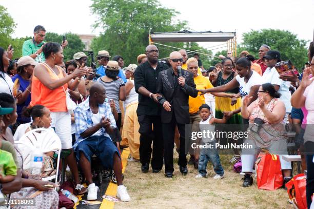 American gospel group the Blind Boys of Alabama perform from the crowd during the Chicago Gospel Music Festival at Ellis Park, Chicago, Illinois,...