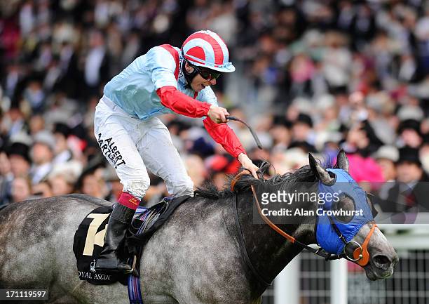 Jamie Spencer riding York Glory reacts after winning the Wokingham Stakesduring day five of Royal Ascot at Ascot Racecourse on June 22, 2013 in...