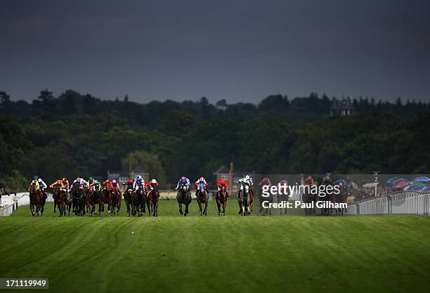 Jamie Spencer riding on York Glory leads the field on his way to winning The Wokingham Stakes during day five of Royal Ascot at Ascot Racecourse on...